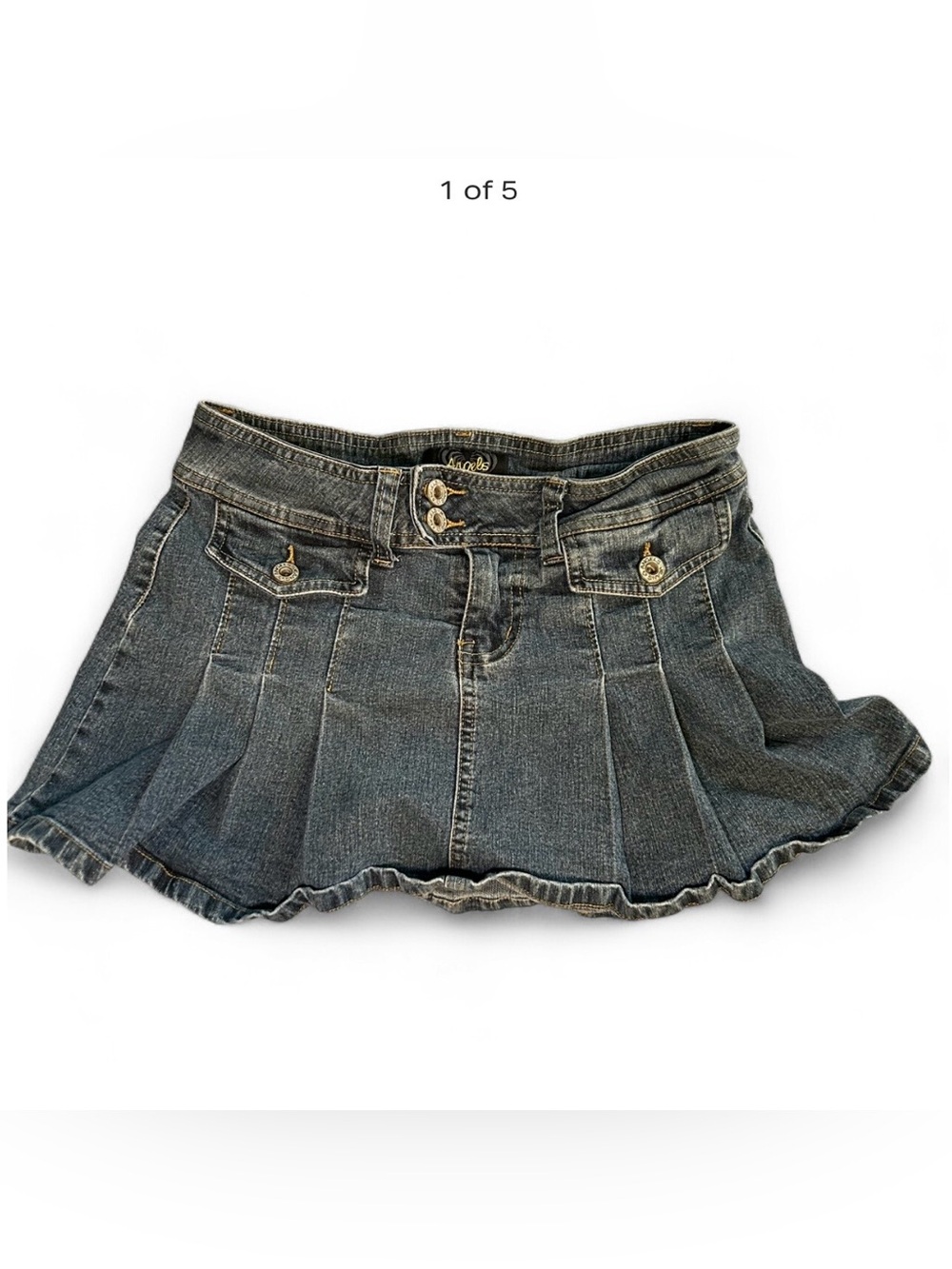 Angels Denim Pleated Micro Mini Skirt